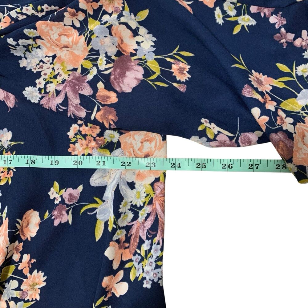Cameo Kimono Open Front Womens Size 1X Navy Blue Floral 3/4 Sleeve Semi-Sheer - Picture 7 of 11